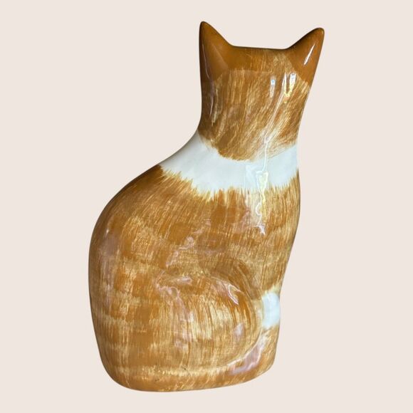 🐈 NS GUSTIN COMPANY STYLE CERAMIC ORANGE WHITE TABBY CAT PRIMITIVE HAND PAINTED - Picture 3 of 7